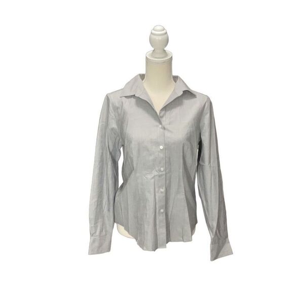 NWT Talbots Button Front Long Sleeve Gray Fitted Blouse Wrinkle Resistant Size 6 - Picture 1 of 6